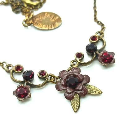 Michal Negrin Delicado Collar Flores Esmalte Rojo Con Cristales Swarovski Regalo Foto 1 de 4