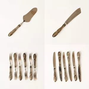 ANTICO PREZIOSO ELEGANTE SERVIZIO POSATE DESSERT LIBERTY MANICO ARGENTO 800 - Foto 1 di 16