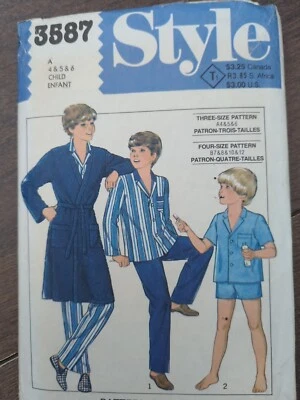 Vintage 1980s Style 3587 Boy's Pyjamas + Dressing Gown Sewing Pattern Sz 4-5-6 - Image 1 of 3