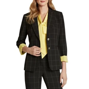 TAHARI ASL NEW Women's Petite Plaid Roll-sleeve Lined Blazer Jacket Top TEDO - Picture 1 of 2