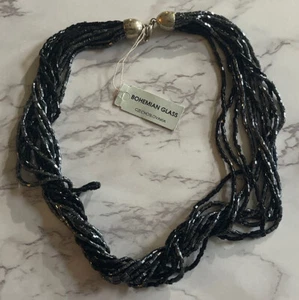 Vintage Black  Bohemian Glass Seed Bead Multi Strand Necklace CRF14-46 - Picture 1 of 4