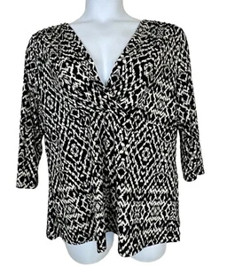 NEW WITH TAGS Liz & Co Woman Black & White Abstract Blouse Women’s Top Size 3X - Picture 1 of 9