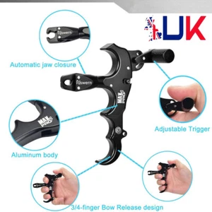 3 Or 4 Finger 360° Compound Bow Release Aids Grip Thumb Caliper Trigger Alloy- - Picture 1 of 19