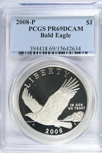 2008 P Bald Eagle Commemorative Silver Dollar Coin PR69DCAM PCGS - Picture 1 of 2