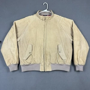 Vintage Lands End Jacket Mens XL Beige Corduroy Bomber Harrington Flannel Lined - Picture 1 of 24