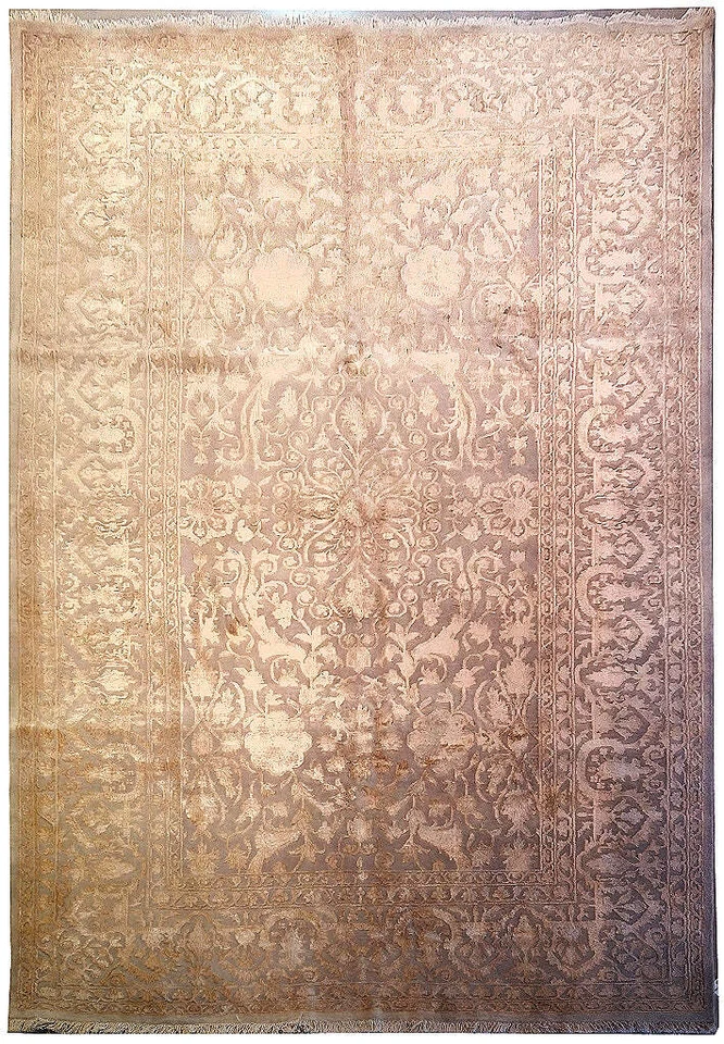 6x10' High Quality Rug Hand-knotted Wool and Silk Two Tone Silver #F-5711 - Image 1 of 4