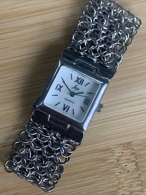 Reloj Aria vintage de plata esterlina para mujer esfera cuadrada cadena maille cara mop Foto 1 de 4