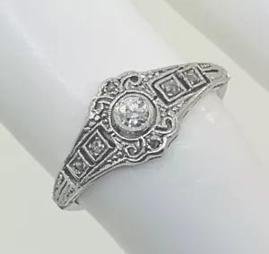 Antique Edwardian 1910’s Platinum & 18k Diamond Ring - Picture 1 of 10