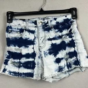 Almost Famous Womens Distressed Jean Shorts Size 3 Tie Dyed - Picture 1 of 8