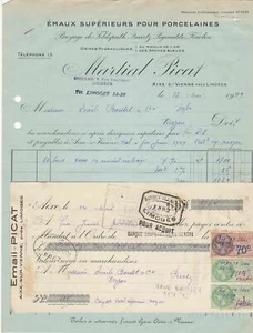 Martial Picat Limoges 1929 Invoice & Cancels Revenue Stamps Receipt-Tr Rf 43070 - Picture 1 of 5