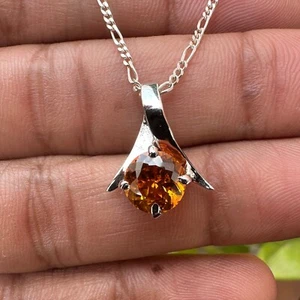 8 Ct Natural Orange Sapphire Pendant in 925 Silver – Certified & Stylish Gift - Picture 1 of 8