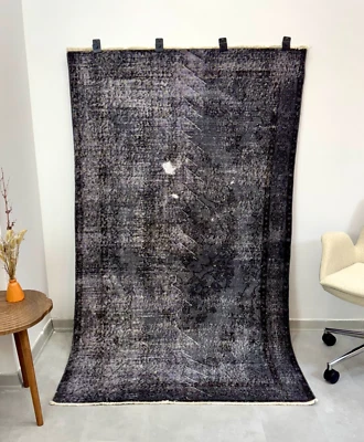 4x7 Oushak Black Rug, Dark Academia, Vintage Turkish Rug, Handmade Area Rug - Image 1 of 4