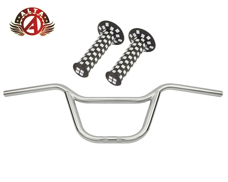 ALTA U-Bar Manillar Old School Clásico BMX Cromo con AGARRES BMX A CUADROS 124mm. Foto 1 de 1