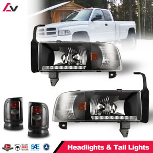 1994-2002 Tail Lights For Dodge Ram 1500 2500 3500 Black Headlights Smoke Lamps