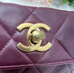 CHANEL Quilted Lambskin Body Bag Wine Red CC Logo cocomark Leather Waist Bag