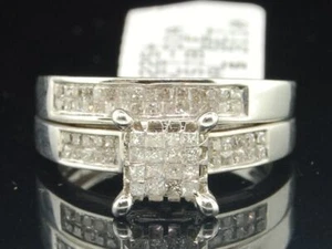 14K White Gold Princess Cut Diamond Square Engagement Ring Wedding Bridal Set - Picture 1 of 8