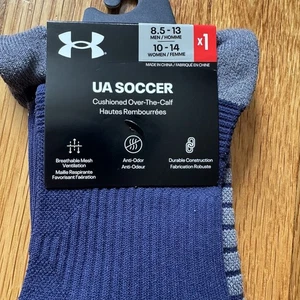 Under Armour Men’s Soccer Cushioned Over-the-Calf Socks – Blue/Gray Size 8.5-13 - Picture 1 of 8