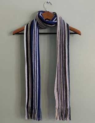 Bufanda Missoni Hecha en Italia Azul y Púrpura Rayas Tejido Mezcla Lana con Flecos Foto 1 de 4