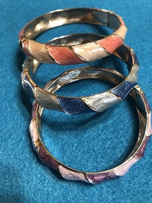 3 Joan Rivers Hinged Cuff Bracelets In Pink, Blue, And Purple Enameled Colors - Image 1 of 4