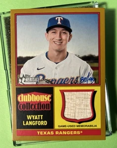 2025 Topps Heritage WYATT LANGFORD /99 Gold Relic Clubhouse Collection Rangers - Imagen 1 de 2