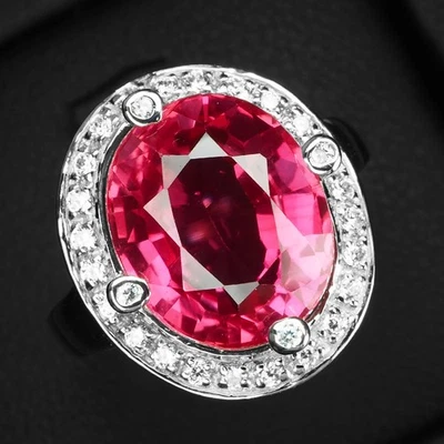 ОВАЛЬНЫЕ КОЛЬЦА ИЗ БЕЛОГО ЗОЛОТА С ЖЕВАТЕЛЬНОЙ РЕЗИНКОЙ И РОЗОВЫМ САПФИРОМ 8,10 КАРАТА 925 ПРОБЫ РАЗМЕР 6 - Изображение 1 из 4