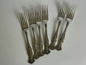 6er Set antike 1847 Roger’s Bros XS Triple Tafelgabeln Traubenmuster - Bild 1 von 9