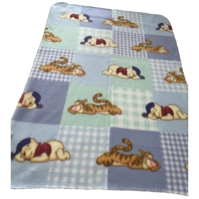 Vtg Disney Winnie The Pooh Blanket Baby Fleece Sleeping Tiger Piglet - Image 1 of 4
