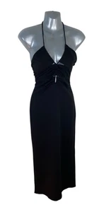 Bershka Maxi Dress Women's UK Size XS Black Pencil Halter Neck  Lace Up Front  - Picture 1 of 8