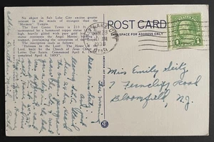 Salt Lake City, Utah Post Card, mailed Jun 28, 1936 to Bloomfield, NJ - UT - Picture 1 of 2