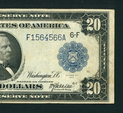 Billete de $20 de la Reserva Federal de 1914 ** SUBASTAS DIARIAS DE DIVISAS Foto 1 de 3