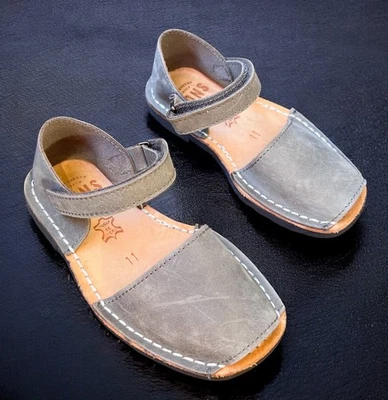 PONS Avarcas Strappy Leather Sandals Peep Toe US Sz Girls Boys Handmade in Spain - Image 1 of 4