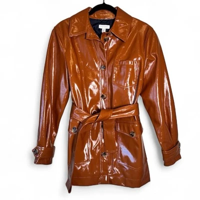 Trench coat Topshop marrón imitación charol chaqueta para mujer 8 Preppy otoño elegante Foto 1 de 4