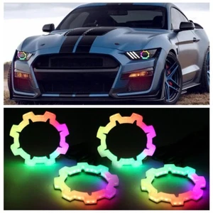 Gear-shape RGB LED Angel Eyes Dynamic Halo Ring Bluetooth DRL Headlight 4pcs - Picture 1 of 7