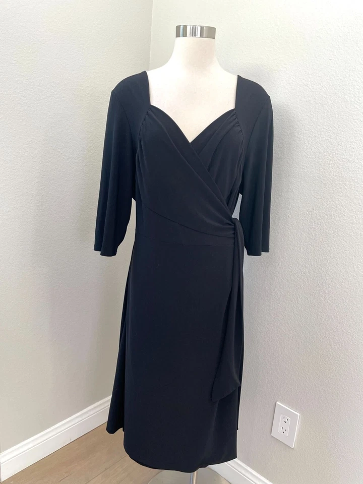 Vestido envolvente negro Kiyonna Plus 3X elástico escote corazón manga 3/4 para mujer Foto 1 de 4