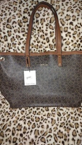 Calvin Klein Women's Handbag, CK Logo, Color Brown - Picture 1 of 10