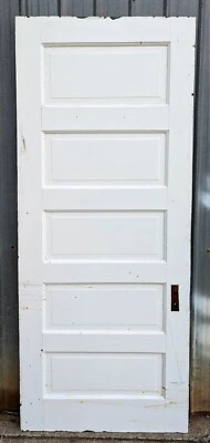 30"x76" Antique Vintage Old Salvaged SOLID Wood Wooden Interior Door 5 Panels - Image 1 of 4
