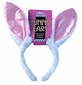 FURRY WHITE BUNNY RABBIT EARS HEADBAND Pink Adult Easter Costume Animal Fake Fur - Picture 1 of 5