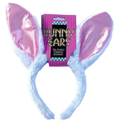 FURRY WHITE BUNNY RABBIT EARS HEADBAND Pink Adult Easter Costume Animal Fake Fur - Image 1 of 4