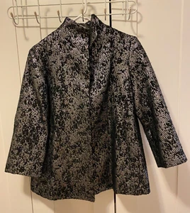J Jones New York Women 3/4 Sleeve Open Blazer Jacket SZ S Silver/Black Metallic - Picture 1 of 10