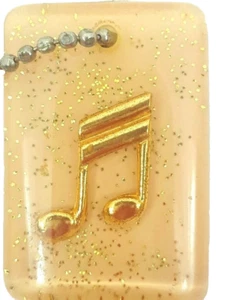 Vintage Lucite Chunky Confetti Gold Music Note Embedded Keychain 1.5" - Picture 1 of 3