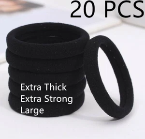 20PCS EXTRA THICK STRONG LARGE Black JERSEY Snag Free Hair Elastics Bobbles UK - Picture 1 of 11