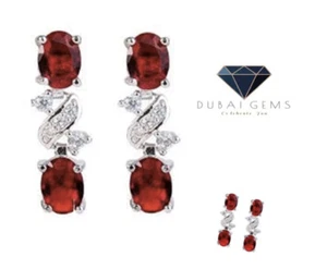 White gold finish Red ruby and created diamond droplet earrings gift boxed - Picture 1 of 10