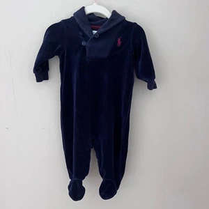Ralph Lauren Baby Velour Shawl Collar Footed Pajamas Romper Outfit 3M - Picture 1 of 4