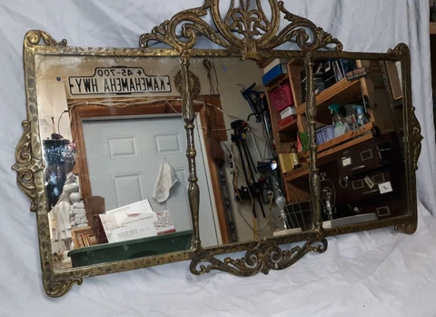 Antique Bronze Art Deco Over Mantle Mirror Oscar Bach Type Cover