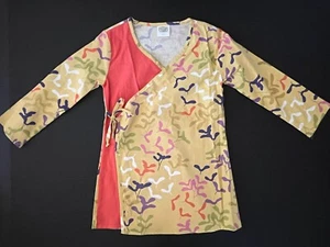 Emerald August Girl Sz 7 Boutique Print Tunic Wrap Around Shirt Mustard EUC - Picture 1 of 5