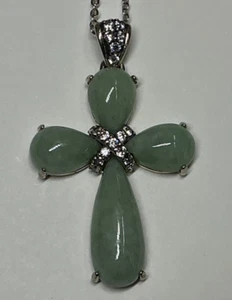 JOY Jade of Yesteryear Sterling Silver Jade Necklace Cross #168 - Picture 1 of 3