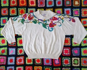 De Colección Años 80 Volup Crewel Bohemio Floral Bordado Suéter Ediciones Premiere 2x  - Imagen 1 de 6