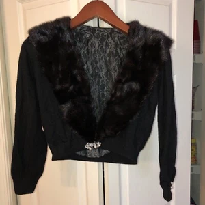 Vintage kurze XS schwarze Nerz & Kaschmir & Perlen Jacke - Bild 1 von 5
