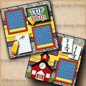 TIME TO LEARN ~ school 2 premade scrapbook pages paper BOY GIRL DIGISCRAP A0520 - Picture 1 of 4
