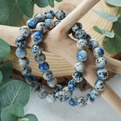 Pulsera elástica de piedras preciosas de azurita natural K2 gota de lluvia Foto 1 de 2